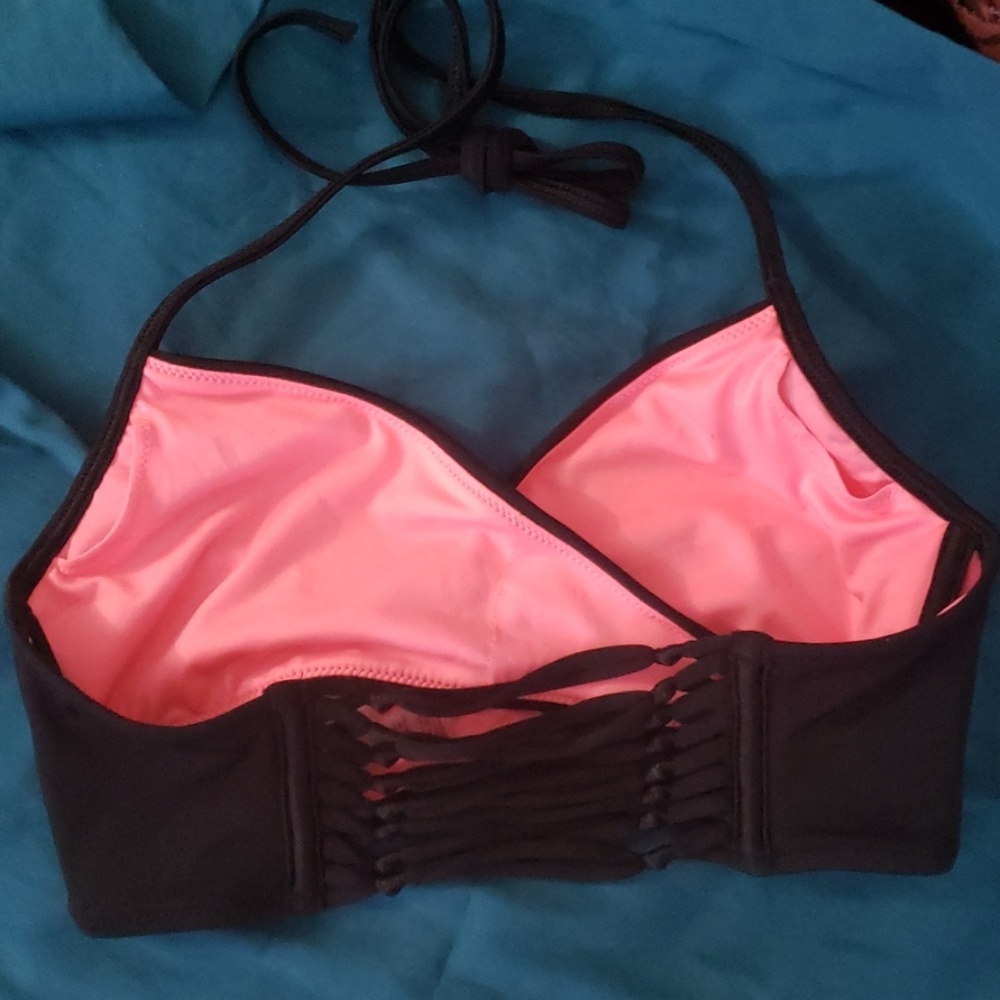 PINK Victoria's Secret Swim Bikini top Size Small Black Pink Preloved Vintage - Picture 12 of 15